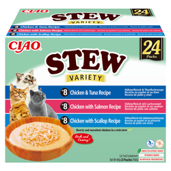 Inaba Cat Ciao Stew 24x40g Uzupełniająca Karma Dla Kota Potrawka z Kurczakiem Tuńczykiem Łososiem i Przegrzebkami
