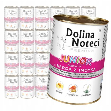 Dolina Noteci Premium Junior 24x400g Mokra Karma Dla Psa Bogata w Serca Indyka