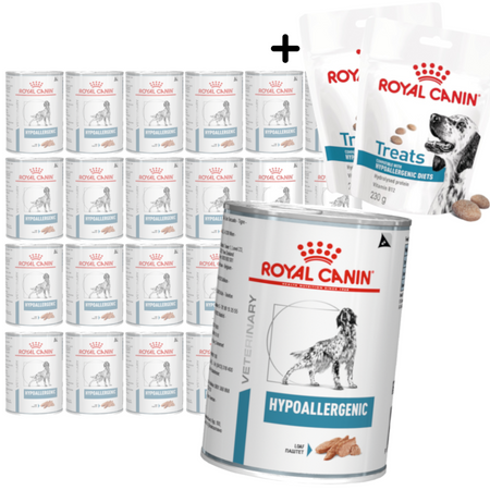 Royal Canin Veterinary VHN Dog Hypoallergenic 24x400g Mokra Karma Pasztet Dla Psów z Nietolerancją Pokarmową + GRATIS Przysmak 2x230g