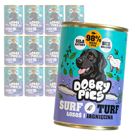 Dobry Pies Surf & Turf 12x400g Mokra Karma Dla Dorosłych Psów Z Łososiem I Jagnięciną