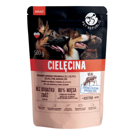 PetRepublic Bezzbożowa Mokra Karma Dla Psa 12x500g Z Drobno Siekaną Cielęciną W Sosie