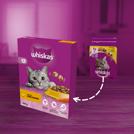Whiskas Adult 6x300g Sucha Karma Pełnoporcjowa Dla Dorosłych Kotów Z Kurczakiem