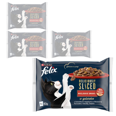 Felix Deliciously Sliced Wiejskie Smaki 4x320g (16x80g) Mokra Karma Dla Kota Wołowina Kurczak Kaczka Indyk
