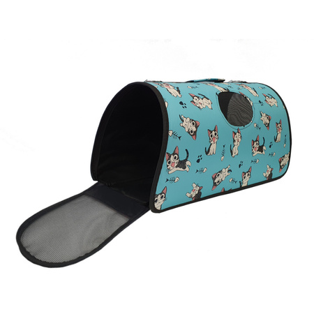 Transporter Torba Podróżna Dla Psa Kota Królika Składana Błękitna Wzór Kotki Rozmiar S