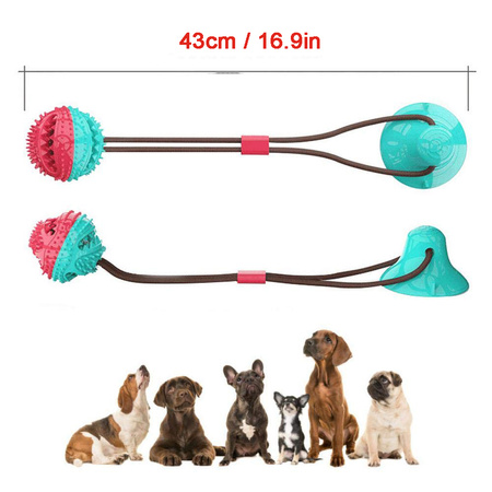 Zabawka gryzak dla psa SNACK BALL, piłka z dozownikiem na przyssawce kolor TURKUSOWO-CZERWONY