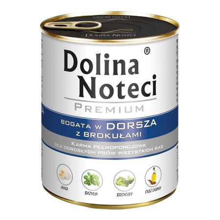 Dolina Noteci PREMIUM bogata w dorsza z brokułami puszka 800 g Mokra karma dla psa