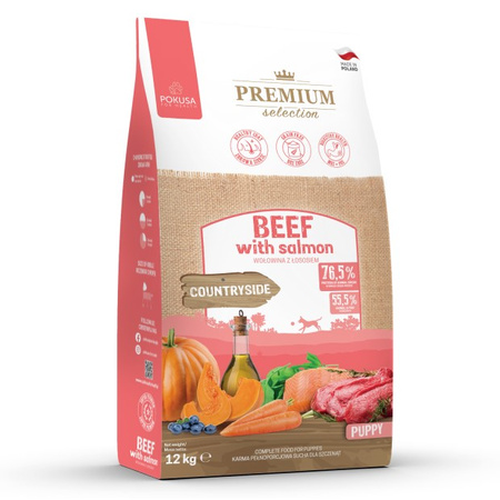 Pokusa Premium Selection Wołowina z Łososiem 12kg Bezzbożowa Sucha Karma Dla Szczeniąt