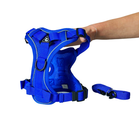 Oddychające mocne szelki ze smyczą dla psa r. S 27-33 cm NIEBIESKIE