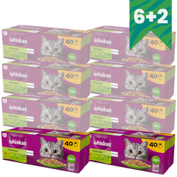 Whiskas Adult 320x85g Mix Smaków Mokra Karma Dla Dorosłych Kotów 4 Smaki W Galaretce 6+2 GRATIS