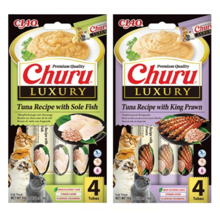 Inaba Cat Churu Luxury 8x14g (112g) Kremowy Przysmak Dla Kota Tuńczyk z Solą i Tuńczyk z Krewetką
