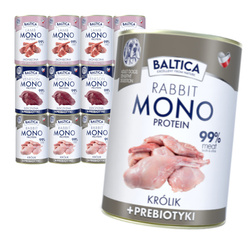 Baltica Monoprotein 12x400g Hipoalergiczna Bezzbożowa Mokra Karma Dla Psa z Prebiotykami Jagnięcina Dziczyzna Królik