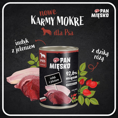 Pan Mięsko Indyk z Jeleniem 400g Mokra Karma Dla Psów Dorosłych