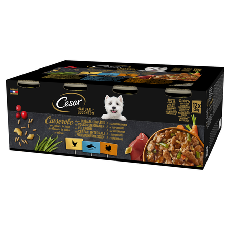 Cesar Natural Goodness Casserole 12x400g Mokra Karma Dla Dorosłych Psów Z Kurczakiem Rybą I Indykiem W Sosie