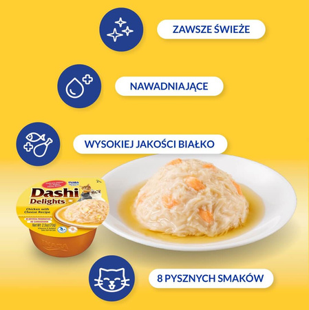 Inaba Cat Dashi Delights 70g Uzupełniająca Karma Dla Kota Bulion z Kurczakiem i Serem