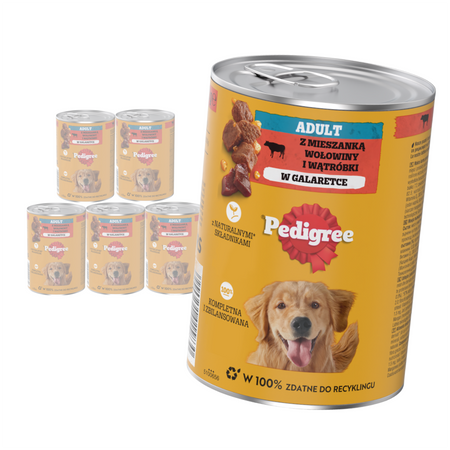 Pedigree Adult Puszka 6x400g  Mokra Karma Dla Psów Z Wołowiną  i Wątróbką W Galaretce