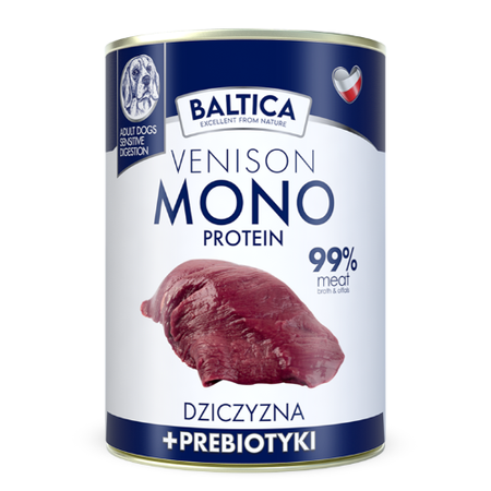 Baltica Monoprotein Dziczyzna Prebiotyki 6x400g Hipoalergiczna Bezzbożowa Mokra Karma Dla Psa