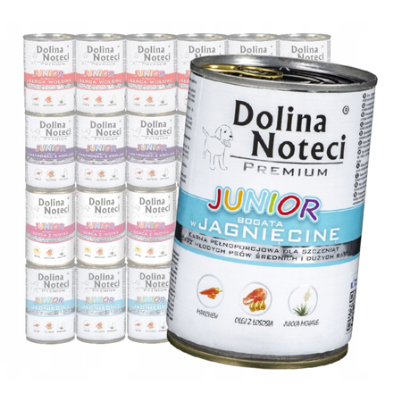 Dolina Noteci Premium Junior Mix 4 Smaków Mokra Karma Dla Szczeniąt 24x400g Indyk Jagnięcina Królik Wołowina