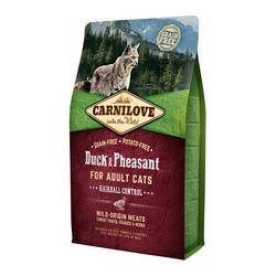 CARNILOVE CAT DUCK&PHEASANT HAIRBALL CONTROL 2kg - sucha karma dla kota, kaczka i bażant