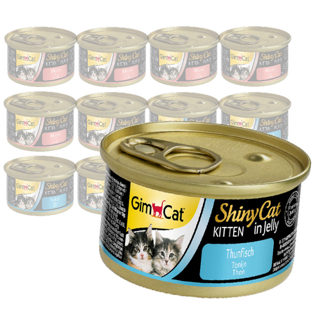 GimCat ShinyCat Kitten Mokra Karma Dla Kociąt Z Kurczakiem I Tuńczykiem W Galaretce 12x70g