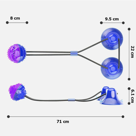 Zabawka na przysmaki dla psa gryzak z dozownikiem karmy, z dwiema przyssawkamii niebiesko-pomarańczowa