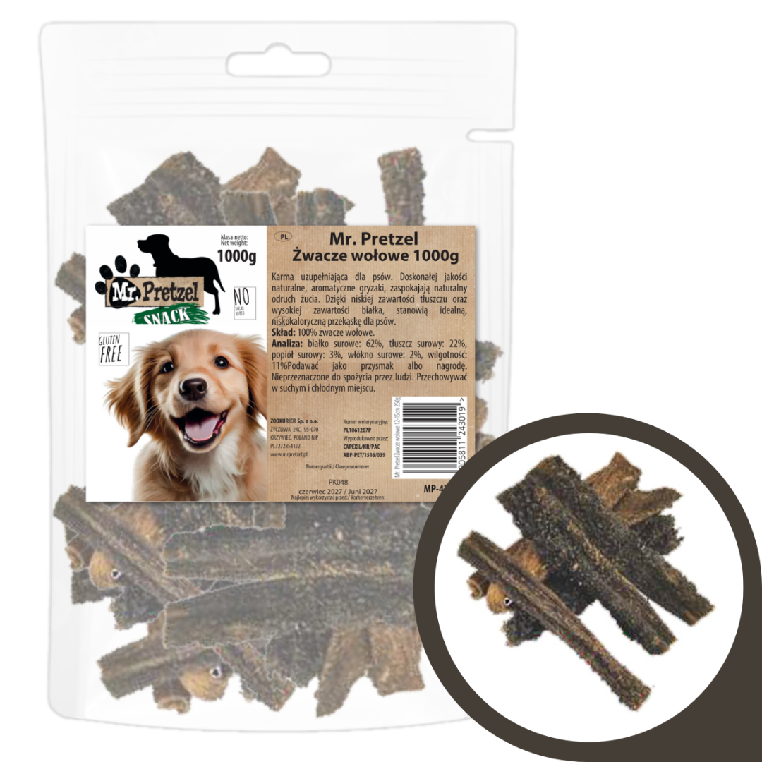 Mr. Pretzel 1kg Naturalny Przysmak Dla Psa Żwacze wołowe 12-15cm 