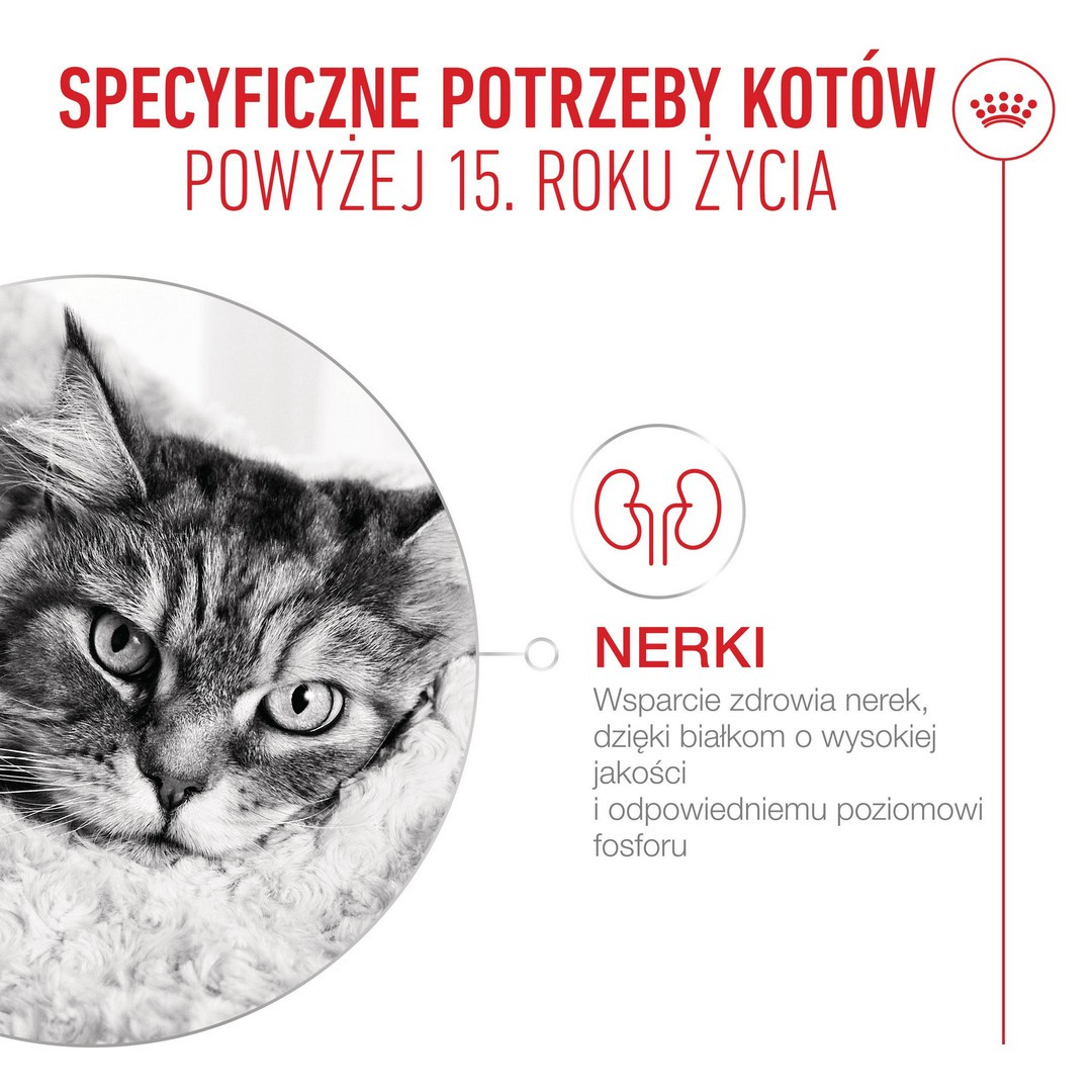Mokra karma ROYAL CANIN AGEING 15+ opracowana została specjalnie dla kotów w wieku powyżej 15 lat.