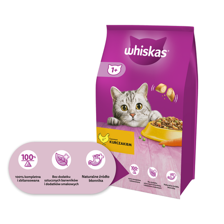 WHISKAS Adult 3x3,8 kg z Kurczakiem Sucha Karma Pełnoporcjowa Dla Dorosłych Kotów