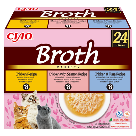 Inaba Cat Ciao Broth 48x40g Uzupełniająca Karma Dla Kota Bulion z Kurczakiem Łososiem i Tuńczykiem