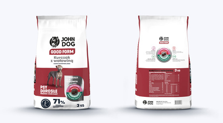 John Dog Good Form ADULT KURCZAK Z WOŁOWINĄ 3 kg Średnie i Duże Rasy - sucha karma dla psów