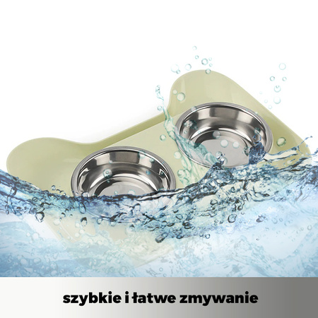 Podwójna miska metalowa z podstawką dla psa i kota 2x 0.15L Zielona