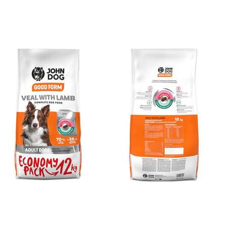John Dog Good Form Karma Sucha Dla Psów Średnich I Dużych Ras Z Cielęciną I Jagnięciną 12kg