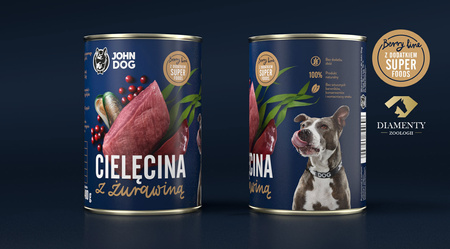 John Dog BERRY ADULT CIELĘCINA z żurawiną 6x 400g - Mokra Karma dla psów, 96% mięsa