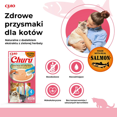 Inaba Cat Churu Salmon With Scallop Flavour 40x14g Kremowy Przysmak Dla Kota Pasta z Łososiem i Przegrzebkami