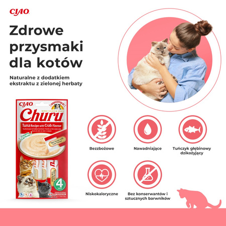 Inaba Cat Churu Tuna With Crab 4x14g (56g) Kremowy Przysmak Dla Kota Pasta Z Tuńczykiem I Krabem