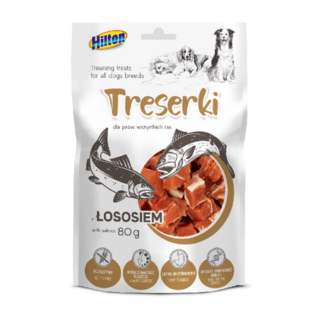 Hilton Mięsne Treserki z Łososiem 80g Naturalny Przysmak Dla Psów Wszystkich Ras