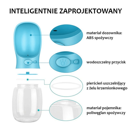 Przenośny dozownik wody dla psa, miska dla picia 350ml kolor BŁĘKITNA