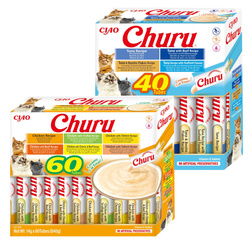 Inaba Cat Churu 100x14g Kremowy Przysmak Dla Kota Pasta Mix Z Kurczakiem i Tuńczykiem