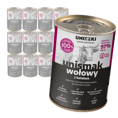 Uniszki Unismak 12x400g Bezzbożowa Mokra Karma Dla Psa Z Wołowiną I Batatem