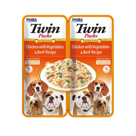 Inaba Twin Packs 12x80g Karma Dla Psa z Kurczakiem Warzywami i Wołowiną w Bulionie z Kurczaka