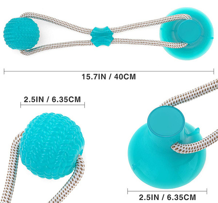 Zabawka gryzak dla psa CHEWY BALL, piłka na przyssawce kolor TURKUSOWY