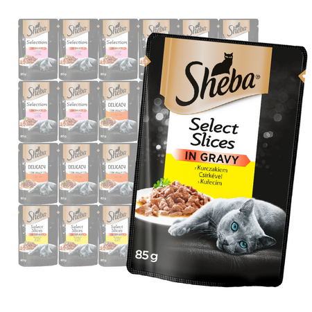 Sheba Mokra Karma Dla Kotów Mix Smaków z Indykiem w Galaretce Kurczakiem i Łososiem w Sosie 24x85g