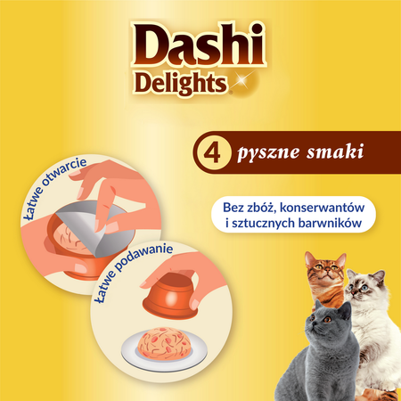 Inaba Cat Dashi Delights Mix 12x70g Uzupełniająca Karma Dla Kota Bulion z Tuńczykiem Serem Łososiem i Bonito