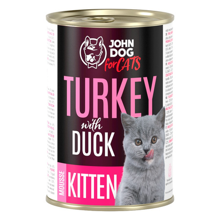 John Dog for Cats Mus Indyk z Kaczką 12x400g Bezzbożowa Mokra Karma Dla Kociąt