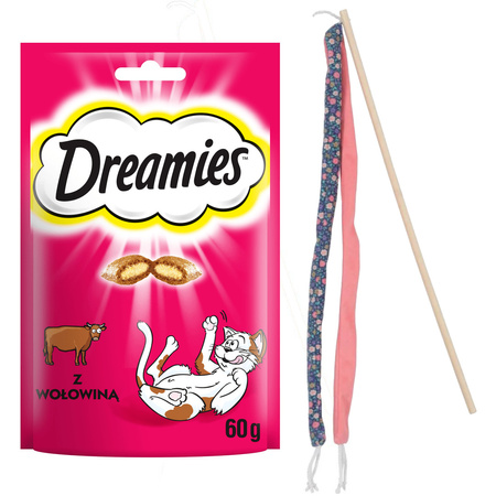 Dreamies z Wyśmienitą Wołowiną 60g Przysmaki dla kota + Zabawka Zolux Wędka Z Kocimiętką