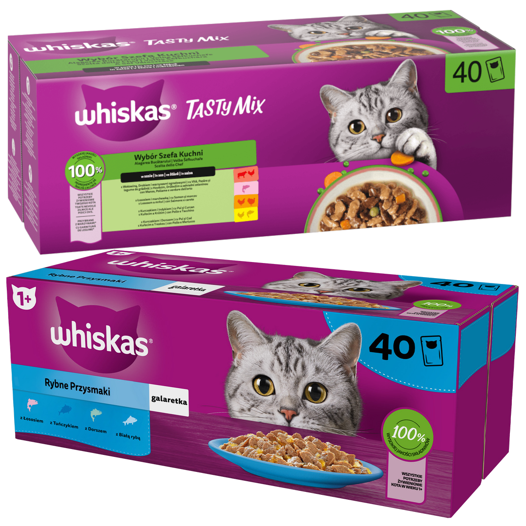 Whiskas Adult Mokra Karma Dla Kota Tasty Mix Wybór Szefa Kuchni W Sosie + Rybne Przysmaki W Galaretce
