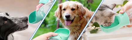 Przenośny dozownik wody dla psa, miska dla picia 350ml kolor TURKUSOWY