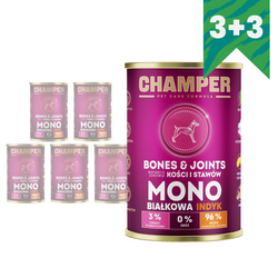 Champer Bones & Joints 6x400g Monobiałkowa Mokra Karma Dla Psa Z Indykiem Wsparcie Zdrowia Kości I Stawów 3+3 GRATIS