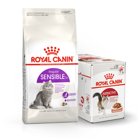 Royal Canin Sensible 33 10kg + Instinctive 12x85g Sucha i Mokra Karma Dla Wrażliwych Dorosłych Kotów