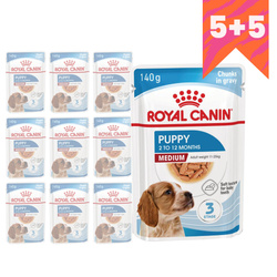 Royal Canin Medium Puppy 10x140g Karma Mokra W Sosie Dla Szczeniąt Ras Średnich Do 12 Miesiąca Życia 5+5 GRATIS