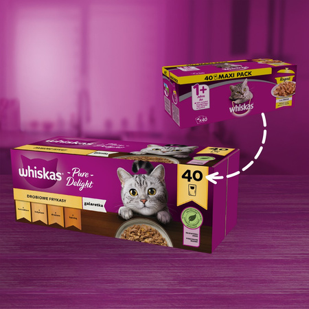 Whiskas Adult 40x85g Drobiowe Frykasy Mokra Karma Dla Kota W Galaretce + Catsan Hygiene Plus 5L Żwirek Bentonitowy Niezbrylający